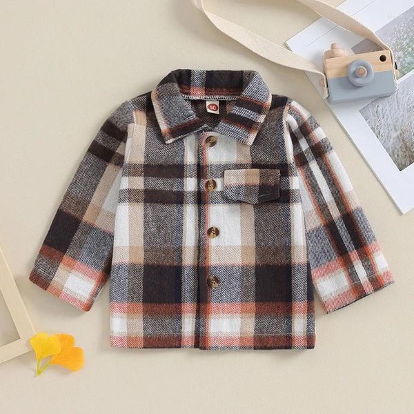 Giacche Bambino Neonate Ragazzi Cappotto scozzese abbottonato Autunno Inverno Camicie Capispalla Abiti a maniche lunghe