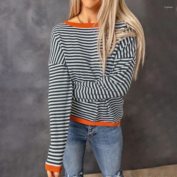 Frauen Pullover Setiadia Herbst Winter Frau Gestrickte Kleidung Nähte Farbe Langarm Blusen Für Top Kleidung 2023