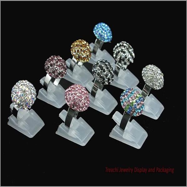 Todo 50 pçs lote popular caixa de jóias decoração preto branco claro anel suporte plástico anel exibição fecho jóias exibe titular276q