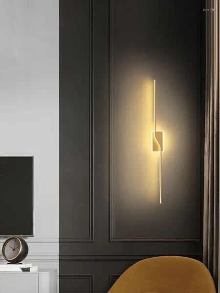 Wandleuchte mit langem Streifen, LED-Licht, nordisches Gold, für Wohnzimmer, Sofa, Nachttisch, dekorativer Schminktisch und Badezimmerspiegel