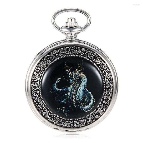 Orologi da tasca Orologio meccanico Steampunk Silver Dragon di alta qualità Orologio da uomo con quadrante romano vintage regalo con catena