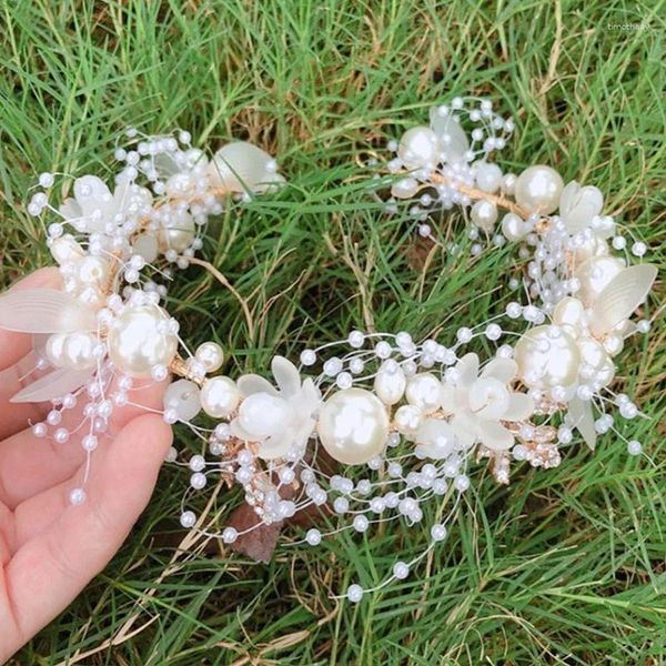 Fermagli per capelli Perle Cerchietto per capelli da sposa in cristallo Tiara nuziale Copricapo per fiori di perle Fascia per capelli Donna Copricapo da sposa Gioielli Accessori per vite