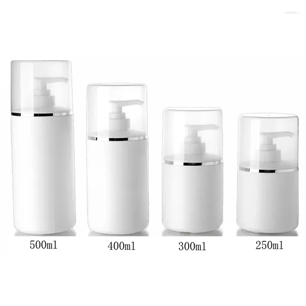 Depolama Şişeleri 10 PCS 250ml/300ml // 400/500ml Boş Beyaz PE Silindir Şekli Şampuan Plastik Losyon Pompası Kozmetik Konteyner Şişesi