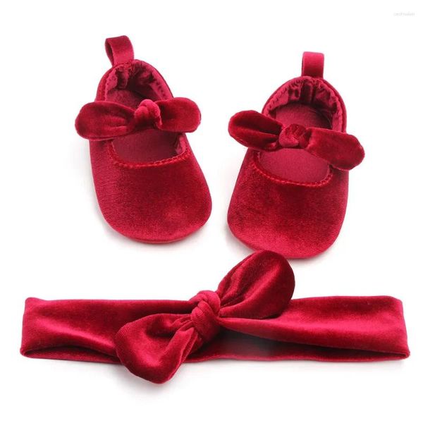 Primeiros caminhantes 0-18m Princesa Nascida Bebê Bebê Meninas Sapatos Veludo Vermelho Natal Bow Berço Rosa