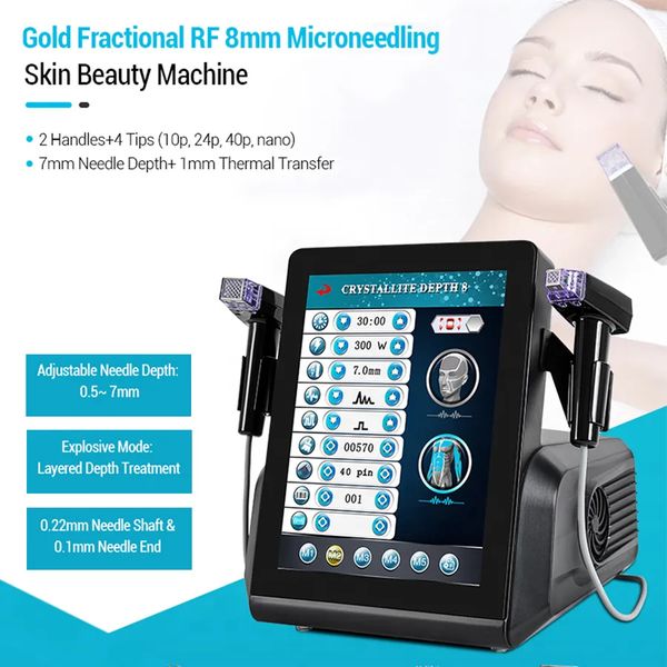 Portátil 2 em 1 RF Microneedle Micro Needling Machine Professional Radio Frequency Gold Micro Needle Skin Lifting Anti-Aging Acne Removal Treatment