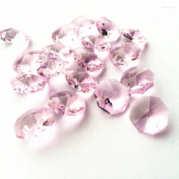 Avize kristal yüksek kaliteli 200pcs pembe 14mm sekizgen boncuk aksesuarları k9 prizma parçaları Diy düğün X-Tree dekorasyon