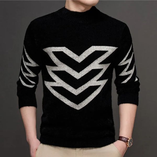 Men's Sweaters Autumn Winter Vintage Sweater Men Half Turtleneck Black Knitted Pullover Korean Fashion Casual Loose Men Knit Thick Sweaters 231030