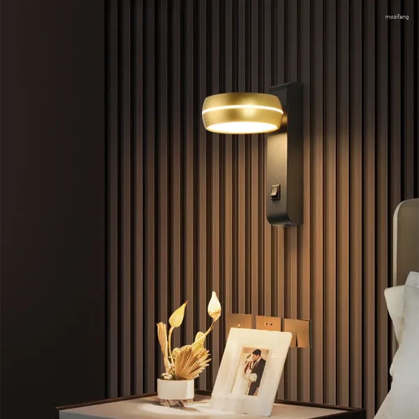 Lâmpada de parede Nordic Minimalista 6W LED Quarto Bedside Switching Sala Rotatable Head Reading Light
