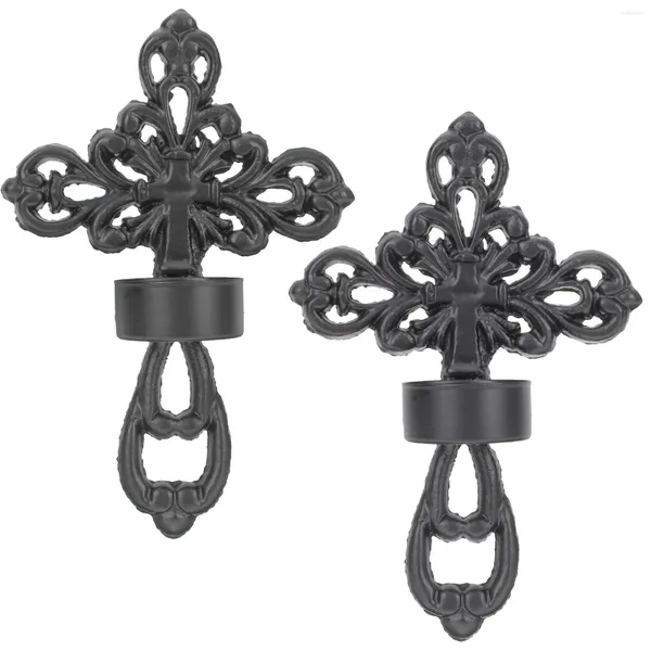 Castiçais vintage arandelas de parede cruz castiçal preto decoração de casamento suporte de metal pendurado
