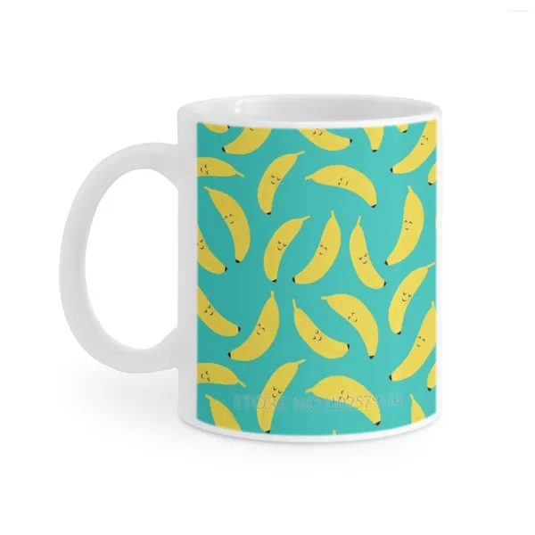 Tasses Happy Bananas, tasses à café, à thé au lait, motif mignon Kawaii, banane jaune tropicale, nourriture aux fruits