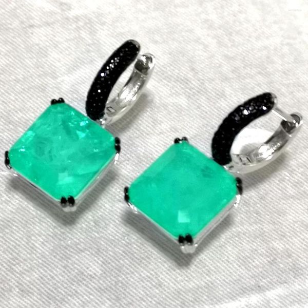 Dangle Küpeler KQDance 925 Gümüş Siyah Zirkon Simüle Ruby Emerald Paraiba Tourmaline Moissanit Kadınlar için Yeşil Mavi Taşlarla