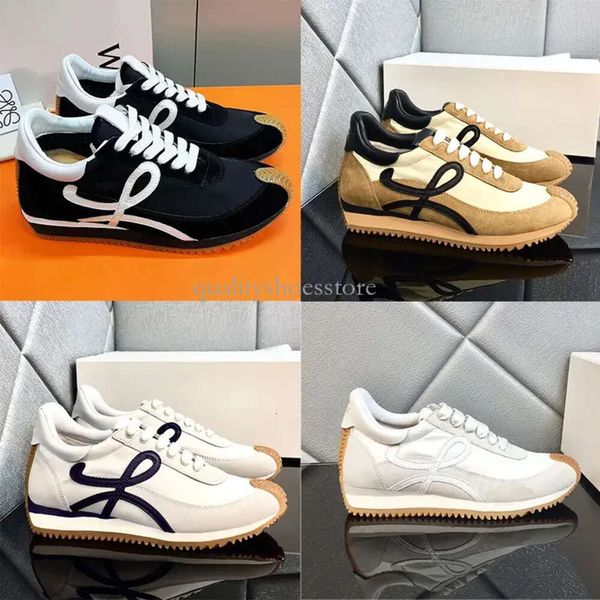 Tasarımcı Erkek Kadınlar Akış Runner Sneaker için Sıradan Ayakkabı Naylon Süette Yüksek Kalite Yumuşak Üst ve Bal Kauçuk Dalgaları ile Dantel Up Sneaker Tod Üst Cowhide