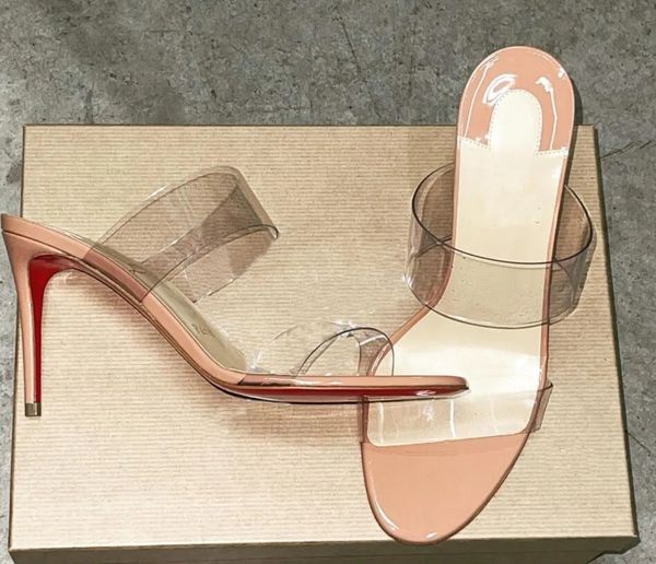 Sandálias de marcas de luxo para mulher salto pop paris designer único sandália apenas nada pvc cinta chinelo slide saltos com caixa 35-43 vermelho bott