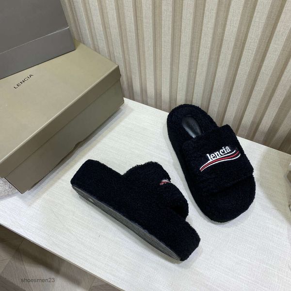 Pezzo di pelle pelosa Sandalo b Famiglia 2023 Sandali Pantofola Vera pelliccia di agnello Shearling Donna One Balencaiiga Fondo spesso Matsuke Nuovo ricamo piatto Slop OXBF