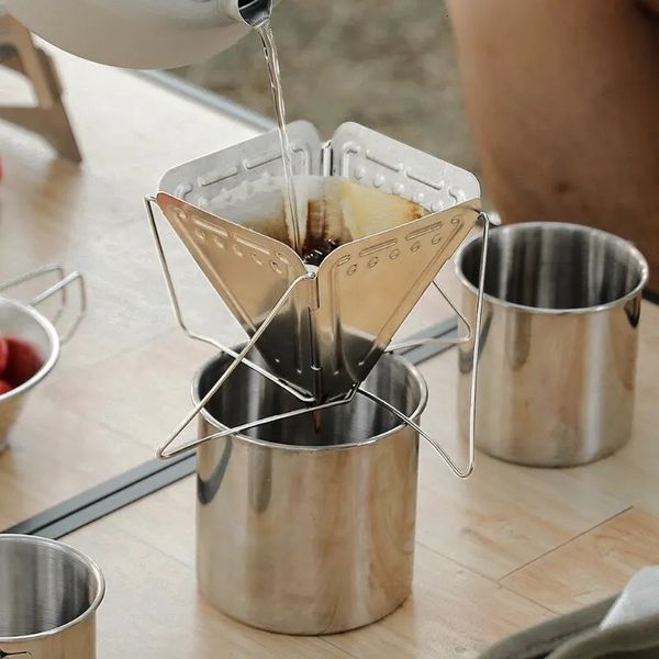 Kamp Mutfak Açık Paslanmaz Çelik Kahve Filtre Tutucu Yeniden Kullanılabilir Filtreler Drip Sepetleri Kamp Piknik Sofra Takımı 231030