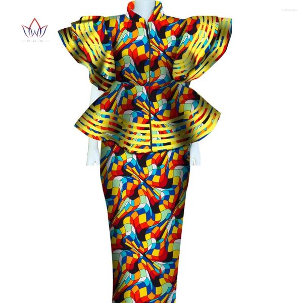 Этническая одежда, костюмы из 2 предметов, женские африканские юбки Dashiki Bazin Riche, комплект с принтом в стиле пэчворк, топ на молнии, топ, юбки WY4864
