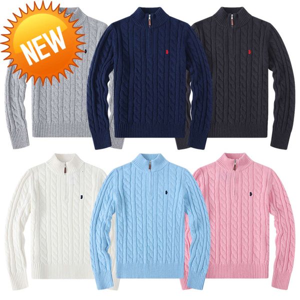 Suéter masculino outono lã casual pequeno cavalo pull meio zip ralp polo chandail cardigan jaqueta inverno manga comprida 54 suéter pulôver feminino com capuz tamanho S-2XL