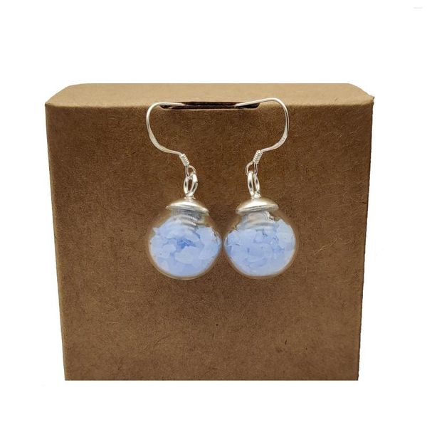 Orecchini pendenti blu che si illuminano al buio grande sfera di vetro argento sterling 925 goccia d'ago per le donne gioielli di moda boho fatti a mano bohémien