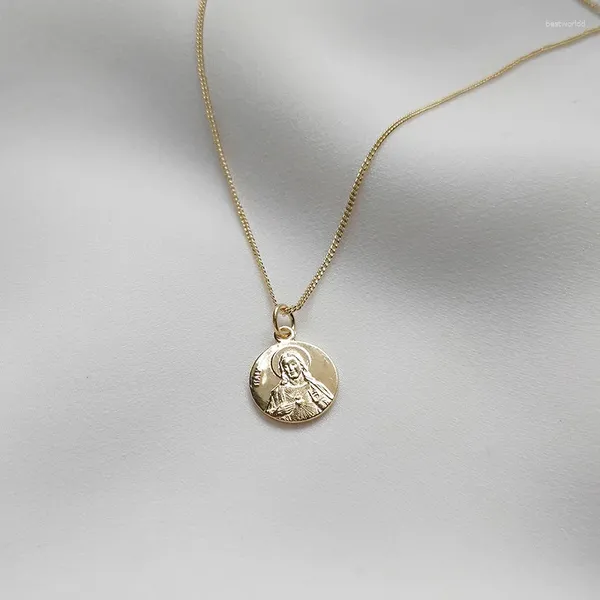 Pingentes wtltc 925 prata esterlina pequena moeda disco gargantilhas colares para mulheres virgem maria gargantilha personalizado inicial medalhão colar