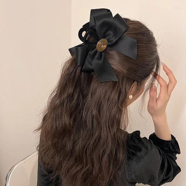 Acessórios de cabelo coreano mulheres meninas temperamento princesa preto bowknot clipes barrettes headwear rabo de cavalo clipe