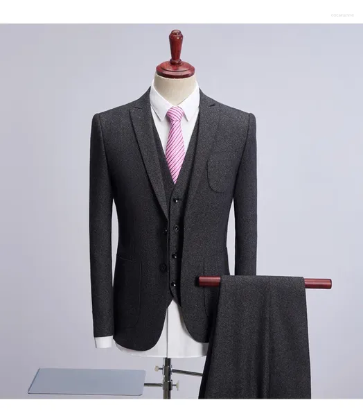 Herrenanzüge Neueste Mantel-Hose-Designs GRAU Braun Tweed Formale Männer Hochzeit Bräutigam Blazer Abschlussball Stil Bühnenkostüme Anzug Jacke Weste