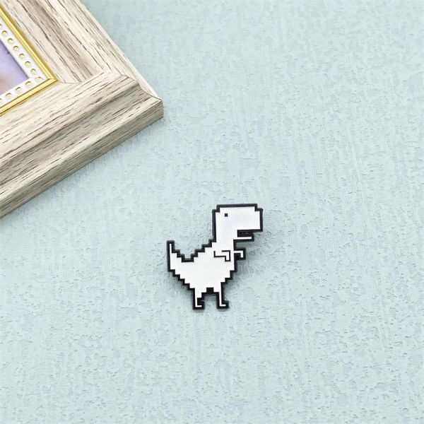 Simples geométrico quadrado branco dinossauro metal esmalte broche estilo punk dos desenhos animados bonito tyrannosaurus design distintivo pino jóias presente