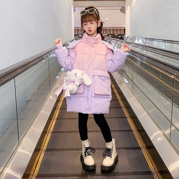 Unten Mantel 2023 Koreanische Herbst Winter Mädchen Parkas Warme Lange Oberbekleidung 4-12Yrs Kinder Teenager Jacke Outfit Mit Niedlichen Tasche geschenk