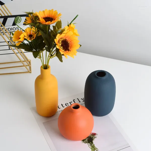Vasos colorido vaso de cerâmica conjunto de 3 - pequeno estilo minimalista para casa moderna fazenda sala de estar prateleira mesa estante mantel