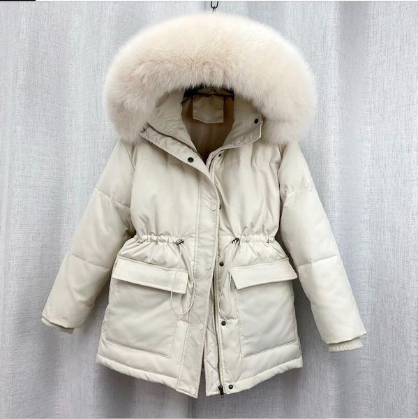 Giacca da lavoro in cotone con cappuccio a vita Giacca in pelliccia di design imbottita in cotone Parka Nuovo collo in pelliccia grande Piumino invernale da donna Parka caldo spesso Capispalla femminile