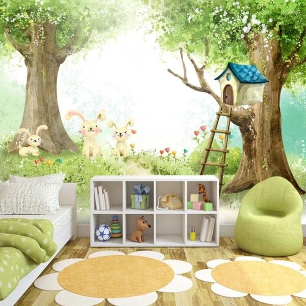 Sfondi Carta da parati murale personalizzata Po 3D Cartone animato carino Camera da letto per bambini Sfondo Pittura murale Decorazione domestica in fibra vegetale ecologica