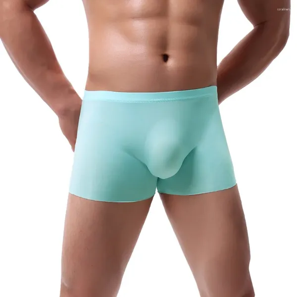 Mutande Intimo sexy Boxer U-convessi in seta ghiacciata Colore Pantaloncino elasticizzato solido maschile traspirante in un unico pezzo