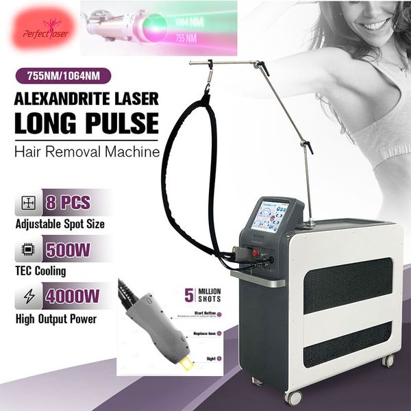 Máquina de remoção de pelos a laser de alexandrite, refrigeração com nitrogênio líquido 1064nm, equipamento de remoção de pelos a laser de fibra 755nm, dispositivo de rejuvenescimento da pele
