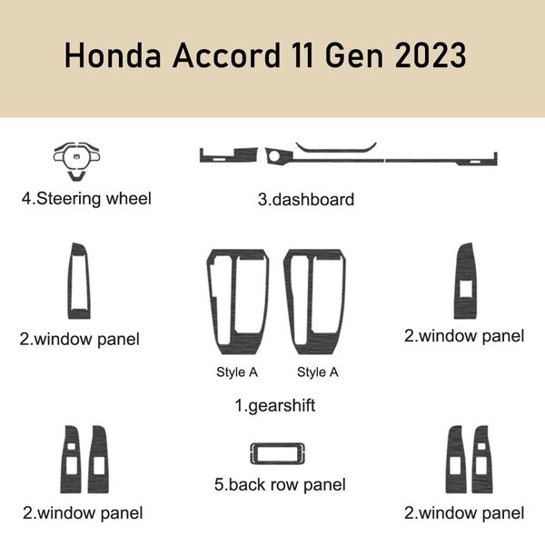 Per Honda Accord 11 Gen 2023 Pannello di controllo centrale interno Maniglia per porta Adesivo in fibra di carbonio Decalcomanie Accessorio per lo styling dell'auto
