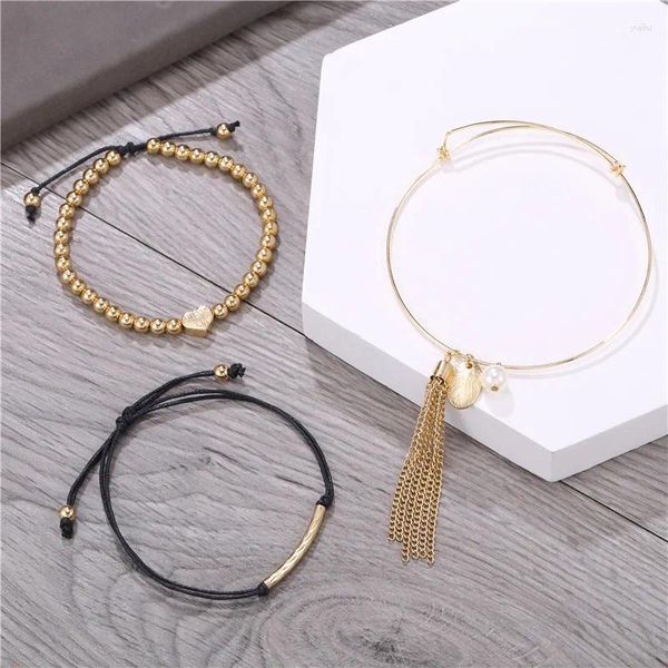 Charme pulseiras moda simples personalidade cadeia pulseira conjunto criativo ins estilo liga franja 3 peças para mulheres jóias