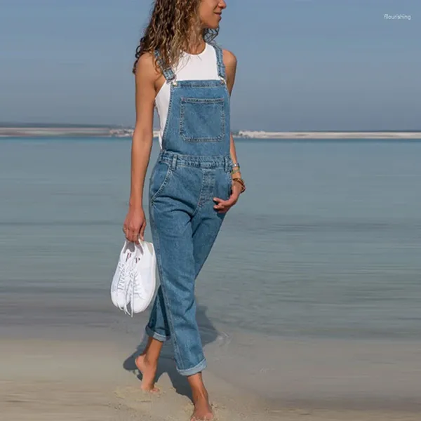 Frauen Jeans Sommer Blau Denim Overall Frauen Elegante Lose Beiläufige Ärmellose Hosenträger Plus Größe Hosen 2023 Damen