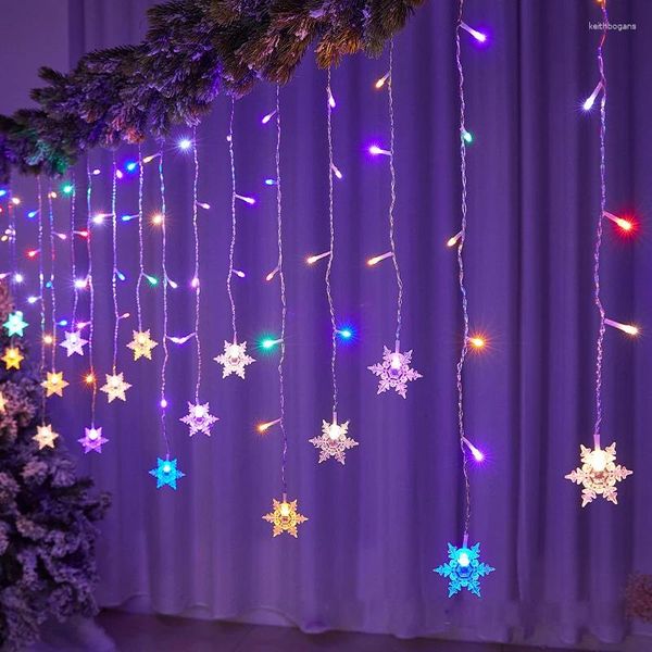 Saiten 3,2 mt Weihnachtslicht LED Schneeflocke Vorhang Eiszapfen Fee Lichterketten Outdoor Garland Home Party Garten 2023 Jahr Dekoration