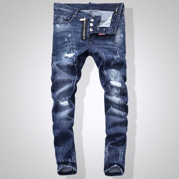 D2 Jeans Herrenjeans, Modetrend, gewaschen, niedrige Taille, kleine Füße, Qualität, Nachtclub, Menshen, Universität, trendige Teaser-Lochjeans