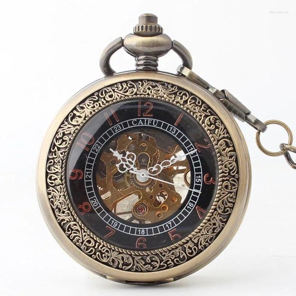 Taschenuhren Hochwertige Steampunk Bronze Mechanische Uhr Vintage Herren Geschenk mit Kette