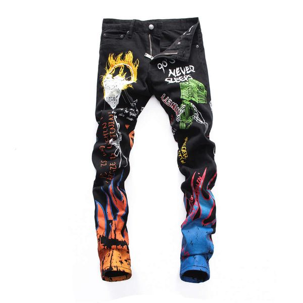 D2 Jeans Jeans da uomo Lavaggio alla moda Vita bassa e piedi piccoli Pantaloni graffiti da discoteca di qualità