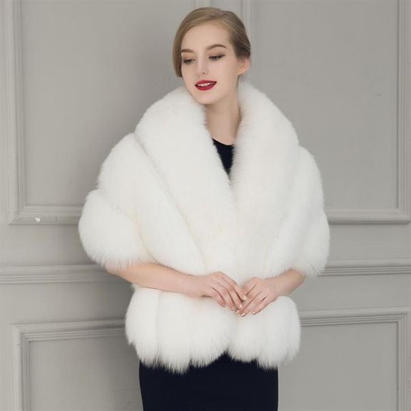 Nuovo Nero Bianco Pelliccia Sposa Scialle Mantello Cappotto Donna Mantello Pelliccia sintetica Grande Poncho Casacos Femininos2768