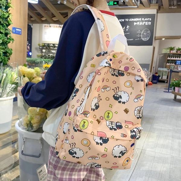 Mochila à prova d'água ovelha animal pintura moda faculdade lazer nylon viagem bagpack estudante mulheres harajuku kawaii mochila