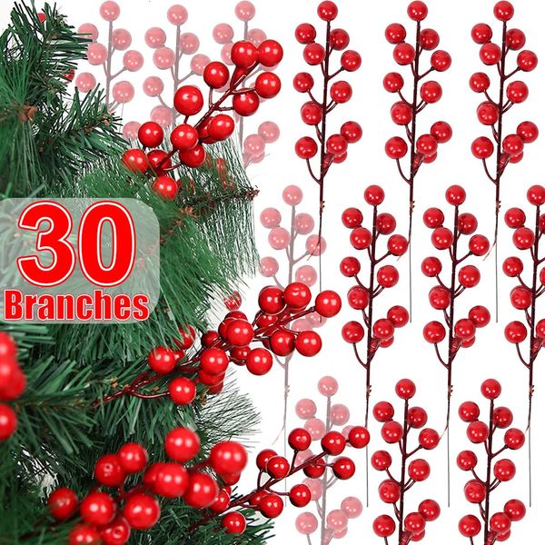 Weihnachtsdekorationen, 130 Zweige mit 14 Köpfen, künstliche Beerenzweige, Blumenstrauß, rote Stechpalmenbeeren, Staubblattpflanzen, Party, Heimdekoration, 231030