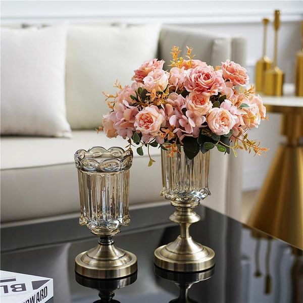 Vasos peça central de casamento para mesa de cristal flor trompete vaso de metal festa recepção sala de jantar