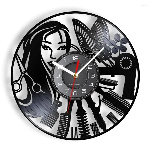 Relógios de parede Barber Shop Sinal Silencioso Corte de Cabelo Relógio Cabeleireiro Salão de Beleza Design Registro Relógio Decoração