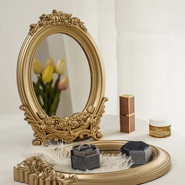 Objetos decorativos estatuetas estilo francês rústico escultura quadro mesa espelho bandeja de ouro casa quarto maquiagem 231030