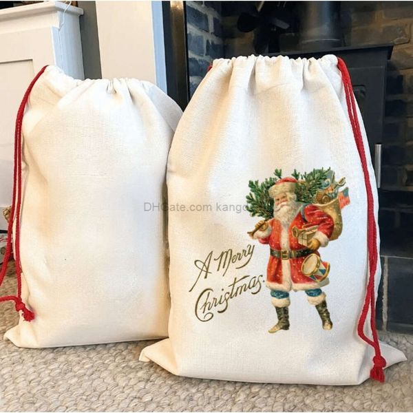 Decorazioni natalizie Vuoti per sublimazione Sacchi di Babbo Natale Borsa con coulisse personalizzata fai-da-te Borse regalo di Natale Tasca per trasferimento di calore NUOVA Nave veloce 50x68 cm