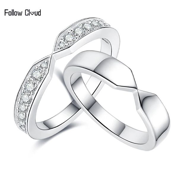 Anéis de casamento seguem nuvem brilhante corte 0.31ct prata esterlina 925 diamante casal anéis para amantes combinando conjunto de jóias de casamento 231027