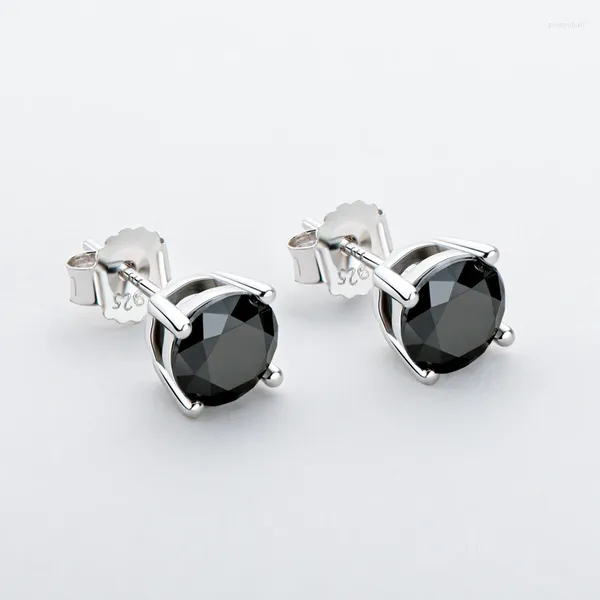 Orecchini a bottone in argento sterling 925 con moissanite nera rotonda da 1,0 ct per donna uomo gioielleria raffinata alla moda 2023 regalo di Natale