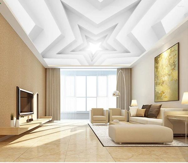 Sfondi 3d Bianco Stella a cinque punte Soffitto Sfondo Murales Carta da parati