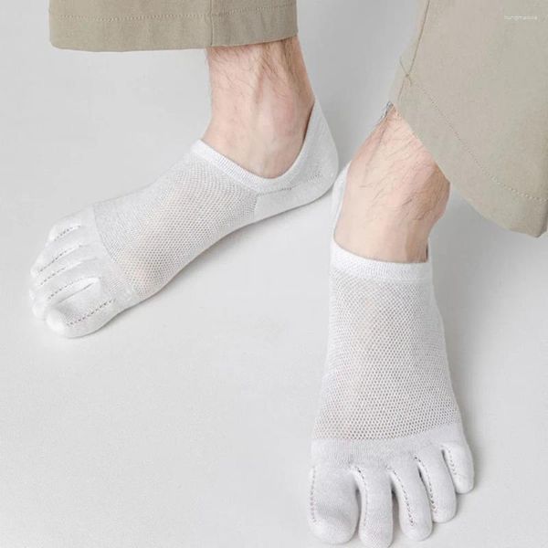 Meias masculinas invisíveis de algodão fino anti-fricção pé respirável multi-cor produto cinco dedos malha boca rasa
